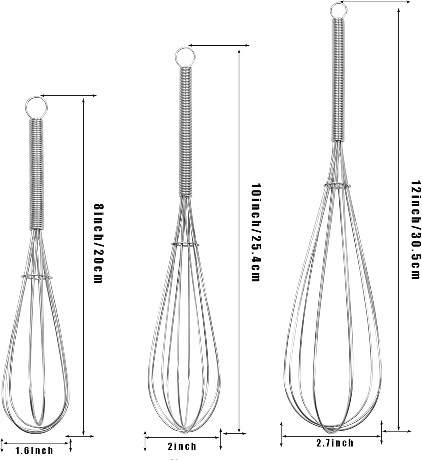 Mini Whisk - 10-Inch Professional Heavy-Duty 304 Stainless-Steel Wire Whisk for Cooking, Baking & Mixing (Silver Spiral Handle) - Perfect for Sauces, Batter, Eggs & Creams