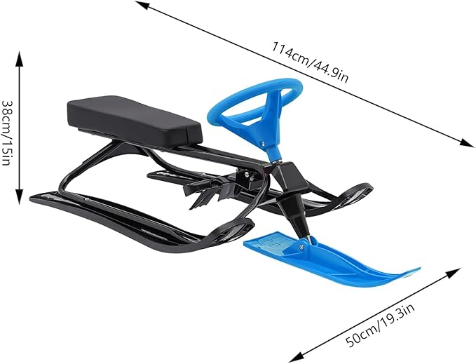 Snow Racer Sled, Ski Sled Slider Board with Steering Wheel, Twin Brakes, Anti-Slip Pedal, Snow Sled for Kids