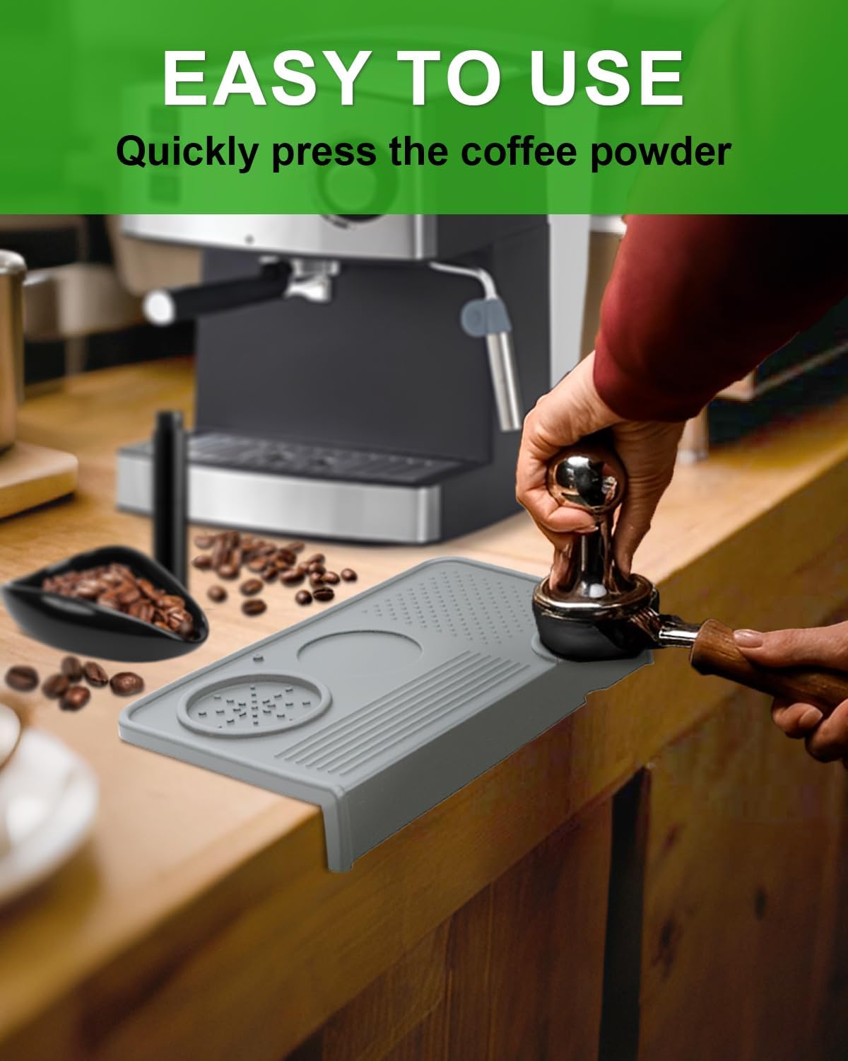 Upgraded Silicone Tamping Mat & Brush, Tamper Mat for Espresso Machine, Waterproof Heat Resistant Tamp Station for Home Baristas Tools, Gray