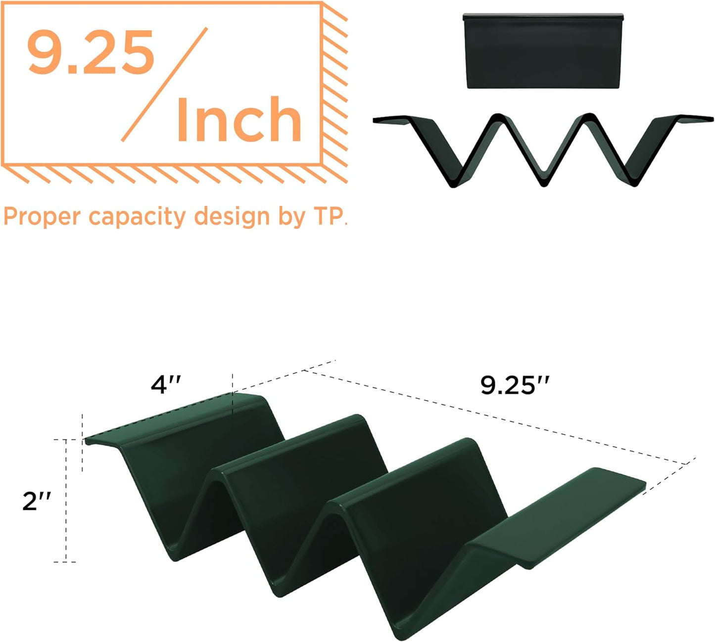 TP Taco Holder Stands, Set of 2 Melamine Large Taco Serving Rack Tray with Handle, Holds 3 Tacos, Dishwasher Safe, Ideal for Taco Night, Party, Home, Fiesta, Green