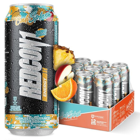REDCON1 Energy High Performance Drink, Cali Splash - Zero Sugar Energy Drink with Alpha GPC Nootropic - 200mg of Natural Caffeine from Green Coffee Beans - Vitamin B6, B12 & B5 to Boost Mood (12 ct)