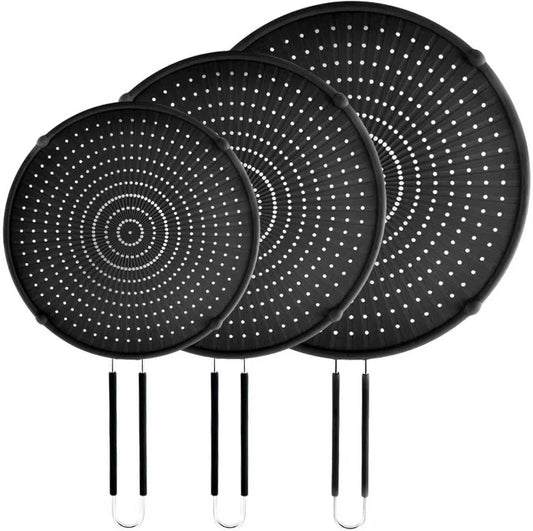Splatter Screen for Frying Pan,Silicone Grease Splatter Guard, Heat-Resistant Splatter Guards for Cooking,Dishwasher Safe (9.8", 11.4", 13")