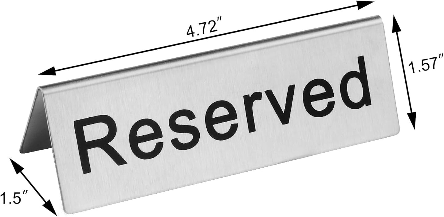 New Star Foodservice Stainless Steel Table Tent Sign (Silver (Reserved), 4.75” x 1.75” (Set of 2))