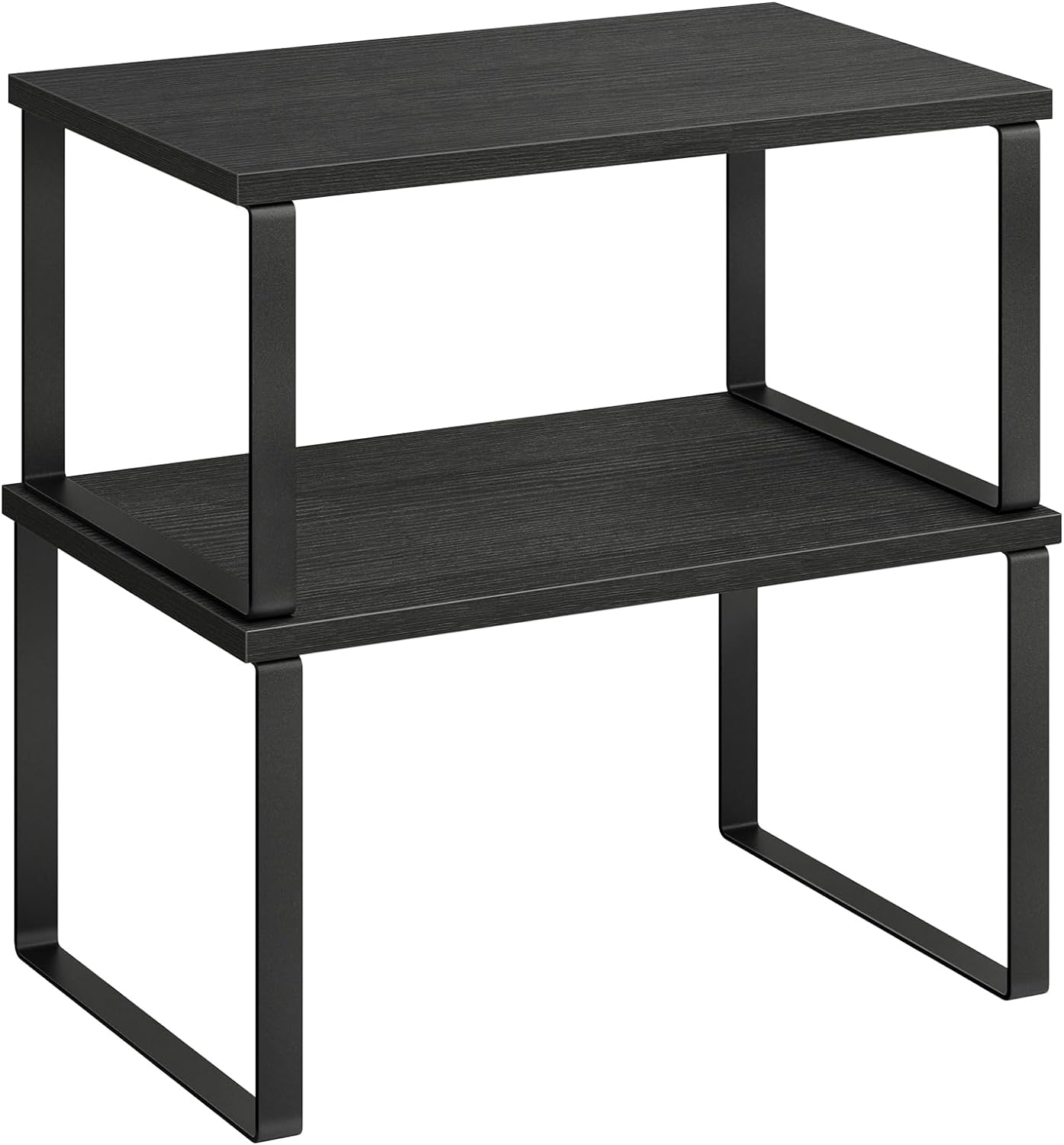 SONGMICS Cabinet Organizer Shelf, Set of 2 Kitchen Counter Shelves, Kitchen Storage, Spice Rack, Stackable, Expandable, Metal and Engineered Wood, Ink Black and Charcoal Black UKCS02B01