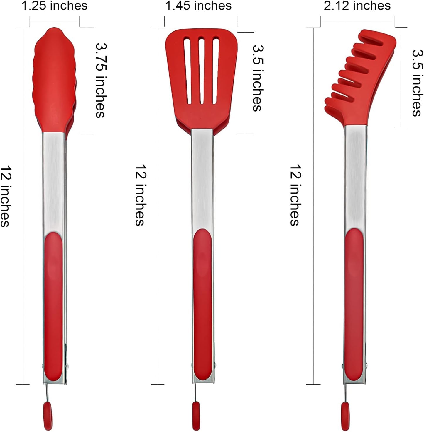 HST Tongs for Cooking with Silicone Tips(3 Pack), Non Stick Kitchen Tongs with Silicone Tip for Cooking BBQ Baking (12", Red)