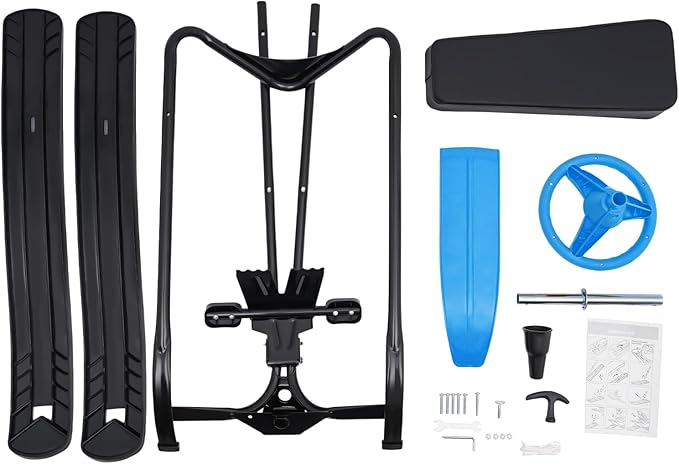 Snow Racer Sled for Kids, Dual Brakes Snowmobile Sled Ski with Steering Wheel, Snow Sledge for Skiing, Ice Skating, Sand Skating, Single Rider 45 x 20 x 15 inches