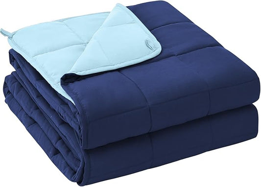 yescool Weighted Blanket for Adults (25 lbs, 60" x 80", Navy & Blue) Cooling Heavy Blanket for Sleeping Perfect for 240-260 lbs, Queen Size Breathable Blanket with Premium Glass Bead, Machine Washable