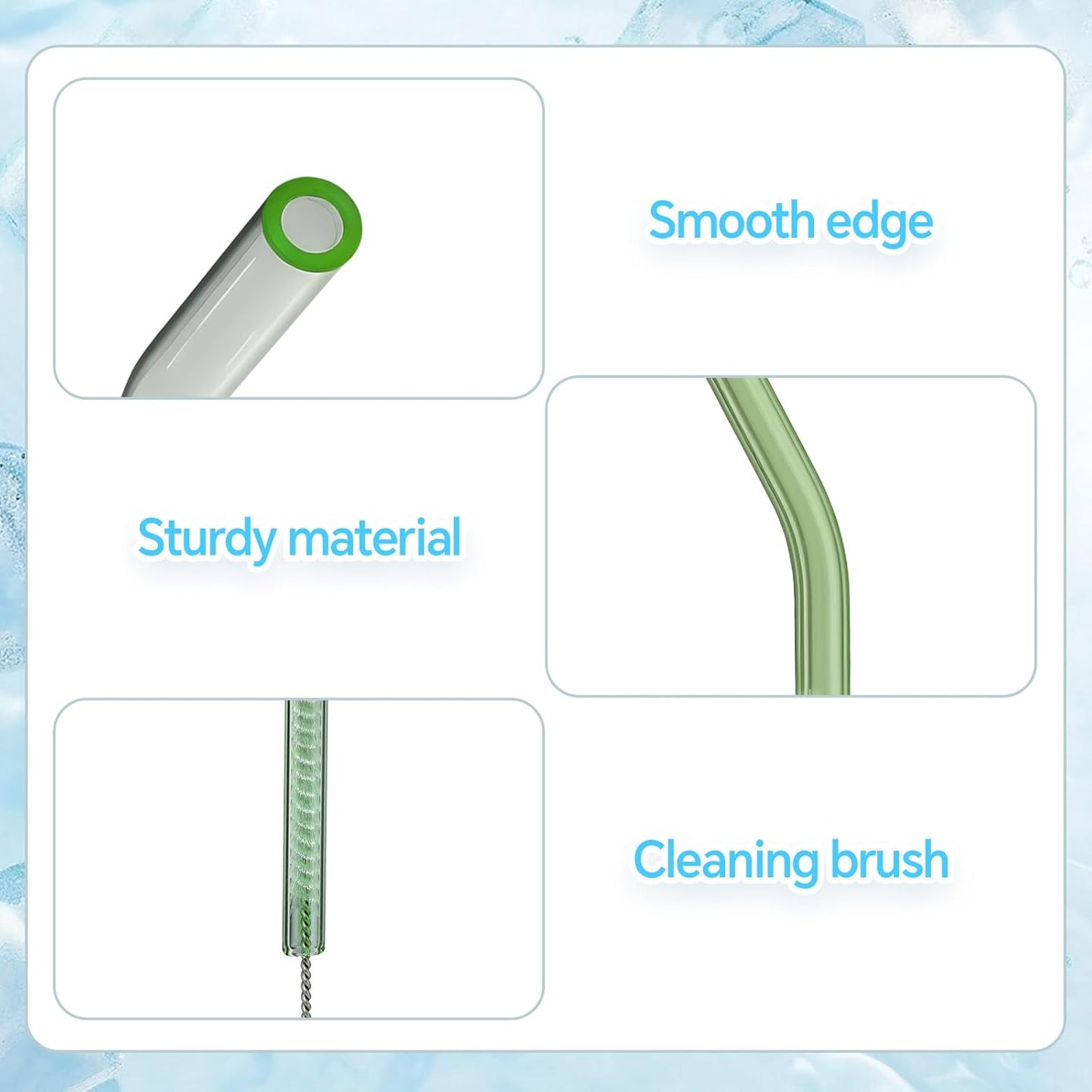 12 Pcs Reusable Glass Straws 8"x 8 mm Bent Glass Drinking Straws with Cleaning Brush for Tea, Smoothies, Milkshakes, Juices,Beverages(aqua)