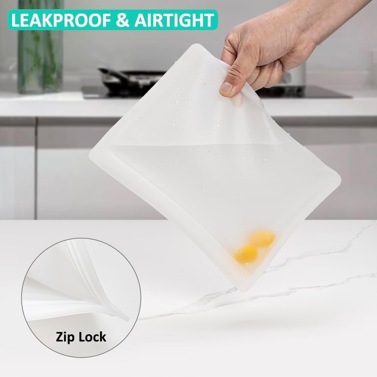 Reusable Sandwich Bags & Snack Bags Set, 8 Pack, 100% Silicone Reusable Storage Bag, Soft Shell Ziplock Silicone Food Storage Containers, Freezer Microwave Oven Dishwasher Safe, Translucent