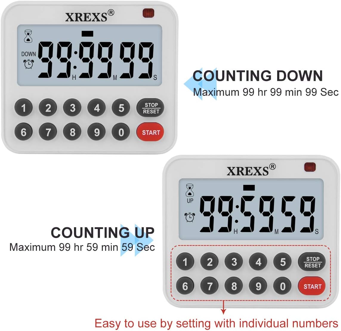 XREXS Digital Kitchen Timer Magnetic Countdown Up Cooking Timer Loud Alarm and Mute Optional, Magnet and Stand, Large Display Classroom Timer for Teachers (2 Batteries Included) Upgraded Version