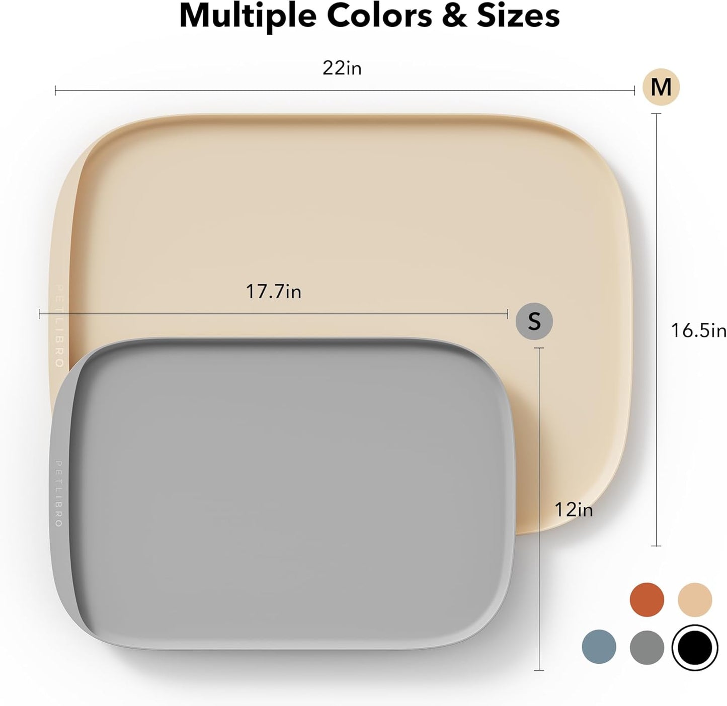 PETLIBRO Dog Food Mat, Silicone Non-Slip Waterproof Cat Food Mat for Feeder & Fountain & Bowl, Dog Bowl Mats with Raised Edge Spill Protection Floor, Extra Large Cove Feeding Mat for Pet 22''x16.5''