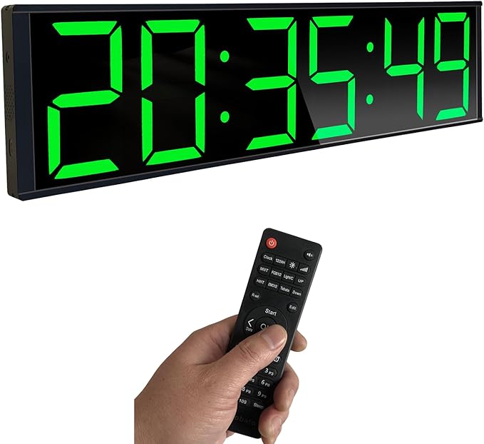 26'' Extra Large Home Gym Timer Clock, Programable Workout Interval Timer, Digital Wall Clock, with 7-Color Night Light, 8 Alarm Clocks, Calendar/Temperature, Countdown & Stopwatch (Green)