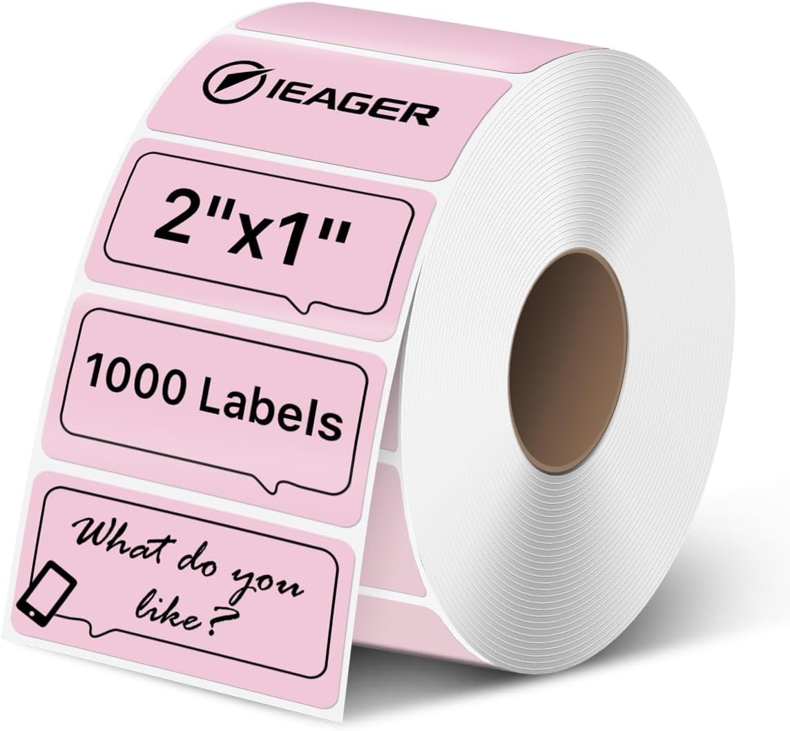 iEager 2x1 Inch Thermal Labels, Pink Rectangle Thermal Printer Stickers, Durable Shipping Label Printer Sticker for Barcode, Name, Address, 1000 Labels/Roll