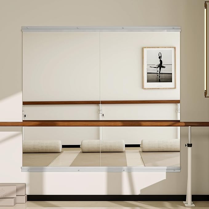 Home Gym Mirror - 2 PCS 28×55 inches, Large Frameless Wall Mounted Full Length Body Mirror for Dancing Studio, Exercise, Fineness, Yoga, Tempered Glass