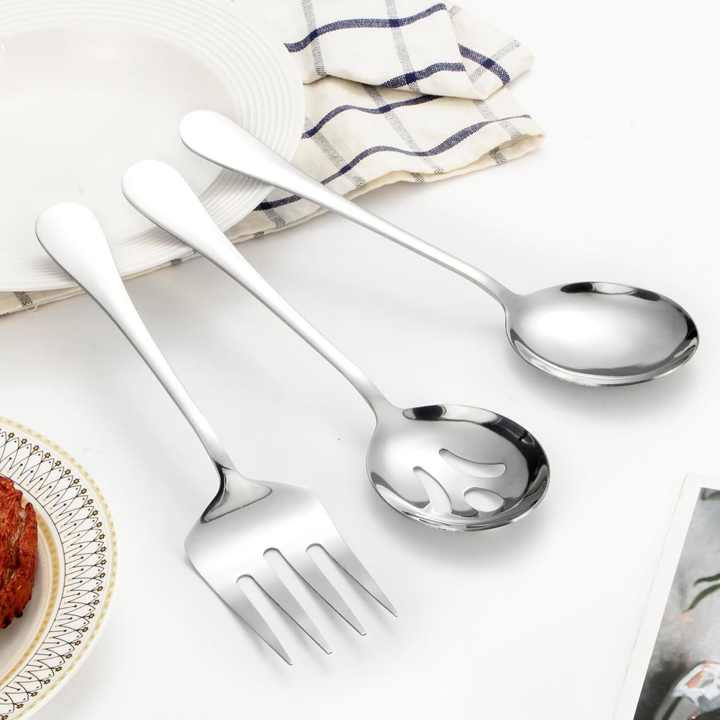 Large Serving Utensils,12 Pcs Stainless Steel Serving Set with Serving Spoons,Serving Fork,Serving Tongs,Polished Serving Utensil Set for Buffet Parties Home,Dishwasher Safe