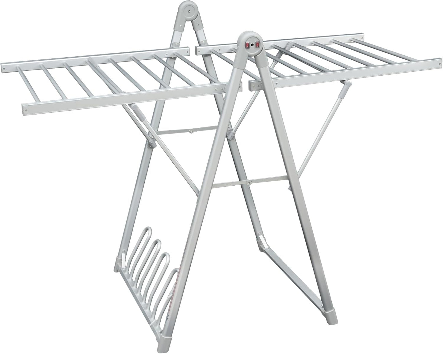 Electric Heating Clothes Drying Rack,Foldable Clothes Drying Rack,Suitable for Drying Clothes, Shoes and Socks.Plug & Play,Silvery Gray,Aluminum Alloy,One-Click Switch(39.37×52.56×25.98in)