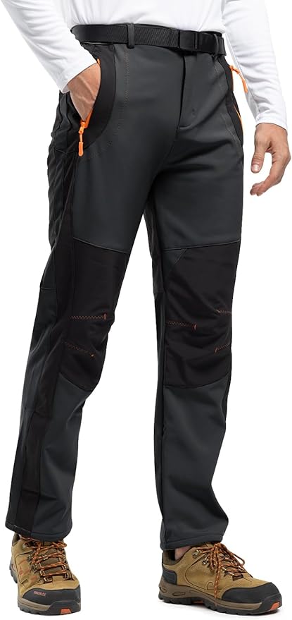 Rdruko Men's Snow Ski Pants Waterproof Insulated Winter Outdoor Snowboard Hiking Fleece Pants with Belt