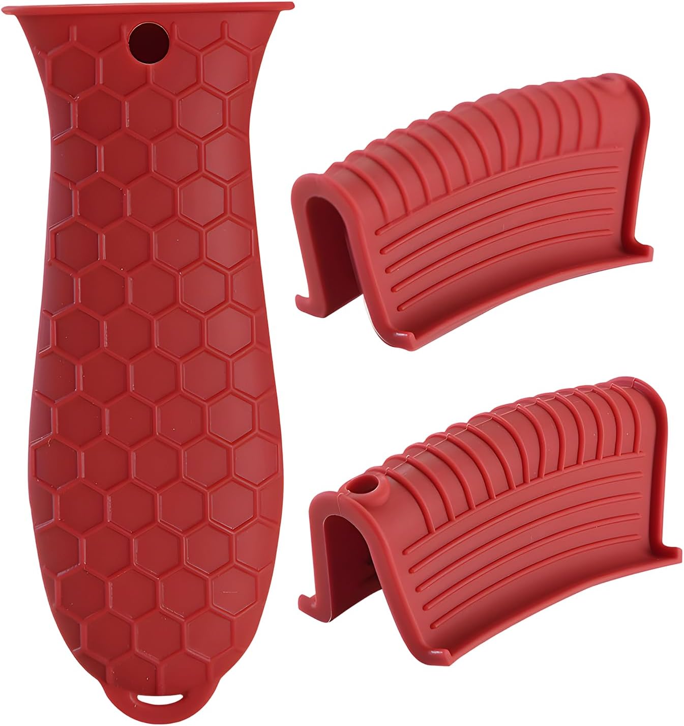 Cast Iron Skillet Handle Covers - 3 Pack Heat Resistant Silicone Pan Handle Sleeve, Non-Slip Pot Handle Covers Potholder for Cast Iron Skillet Pan (Red)
