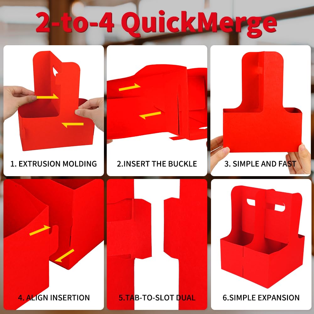 Bodaon 2 Cup Drink Carrier with Handle, 15 Pcs Cardboard Cup Holders, Disposable Drink Carriers for Delivery, Kraft Paper Coffee Cup Holder to Go, Take Out Cup Carriers for Hot/Cold Drinks