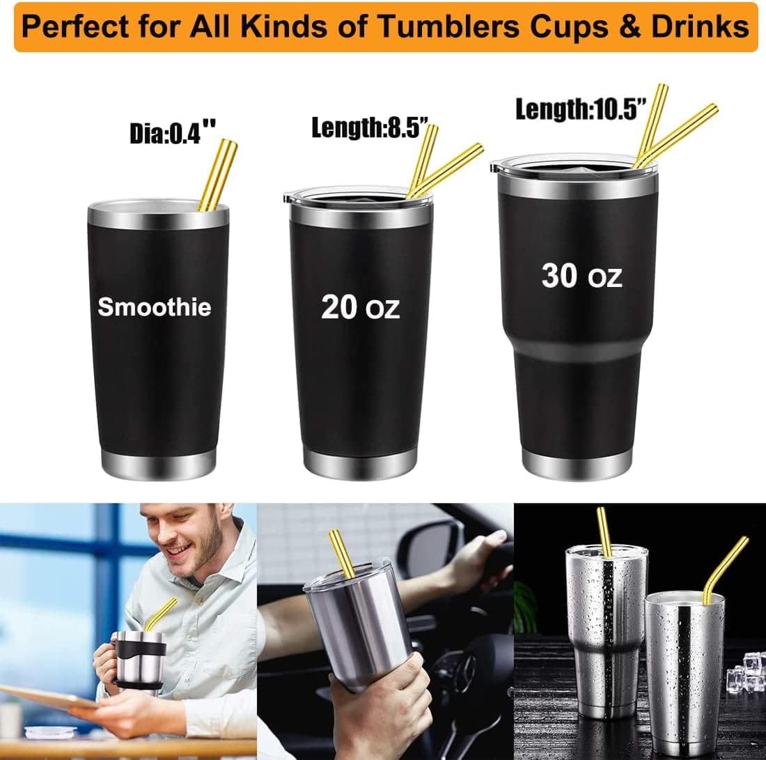 Vinaco 8.5" and 10.5" Big Smoothie & Milkshake Straws, 4 Pack Food-Grade Stainless Steel 0.4" Wide Mouth for Thick Drinks, Gold Metal Reusable