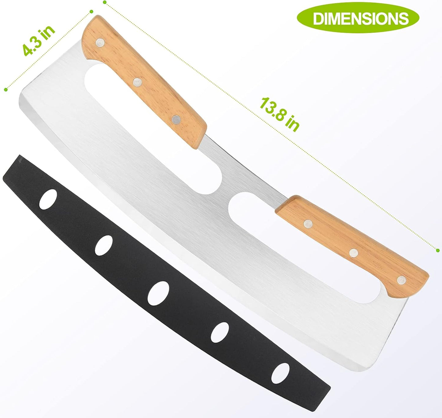 Pizza Cutter Rocker with Wooden Handles & Protective Cover by Zocy, 14" Sharp Stainless Steel Pizza Slicer Wheel, Big Pizza Knife Cutters for Kitchen Tool (14inch)