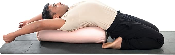 Yogikuti Iyengar Yoga Bolster Pillow for Restorative Yoga & Meditation Poses – 100% Cotton, Firm & Durable Cylindrical Cushion with Washable Cover, Perfect for Balance & Supportive Asanas (White)