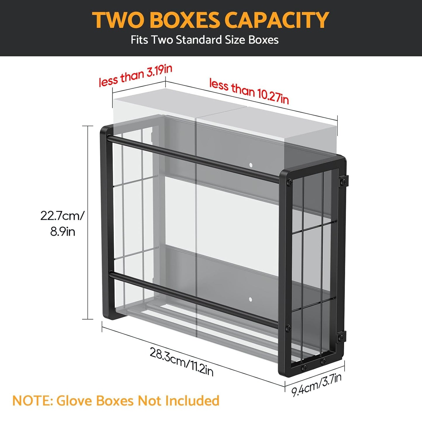 THYGIFTREE Magnetic Glove Holder for 2 Boxes, Wall Mount Metal Rubber Latex Disposable Gloves Tissue Dispenser for Toolbox Garage Workshop Kitchen Fridge