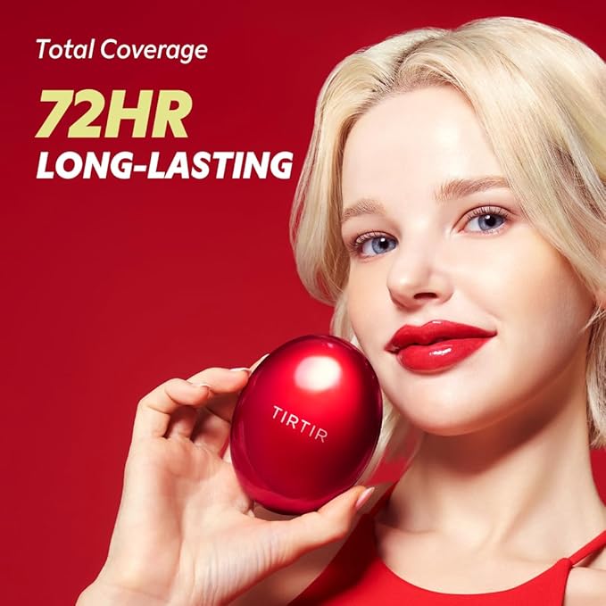 TIRTIR Mask Fit Red Cushion Foundation | Full coverage, Weightless, Skin fit, Satin Glow Finish, Korean Makeup, beauty, Tattoo cover up, Buildable (#43N Deep Cocoa, 0.63 Fl Oz)