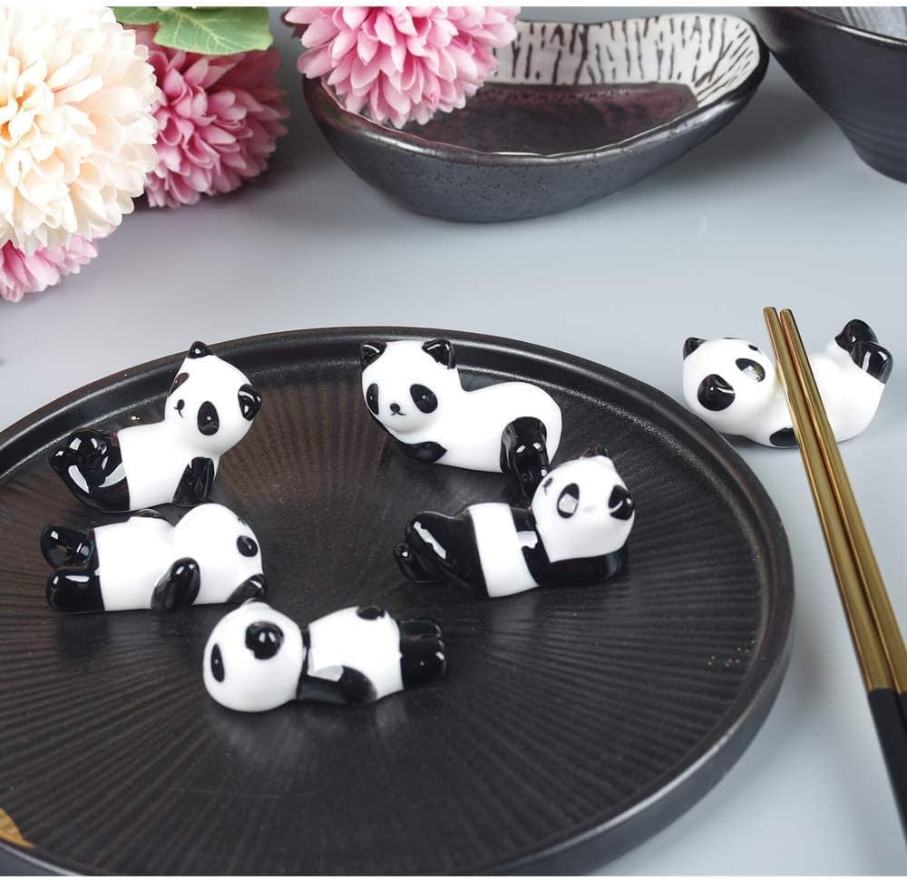 YEYILILINHONG 6PCS Cute Ceramic Panda Chopsticks Rest Rack Stand Holder for Chopsticks, Ceramic Ware Chopsticks Stand Rest Rack，Gift for Boys Girls Kids