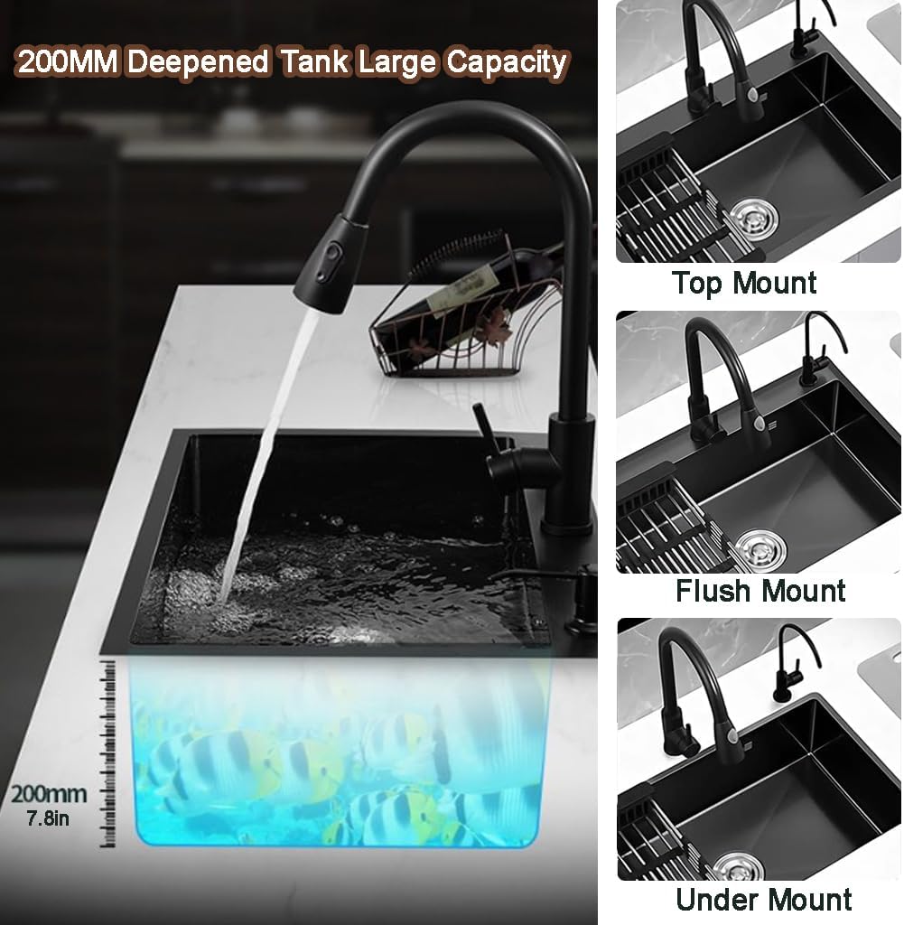 Drop In Kitchen Sink Workstation, Nano Stainless Steel Topmount Bar Single Bowl Sink Combo-Soap Dispenser, Drain Basket, Drain Strainer Set for Modern Kitchen Sink (23.6 * 17.7 * 7.9in)