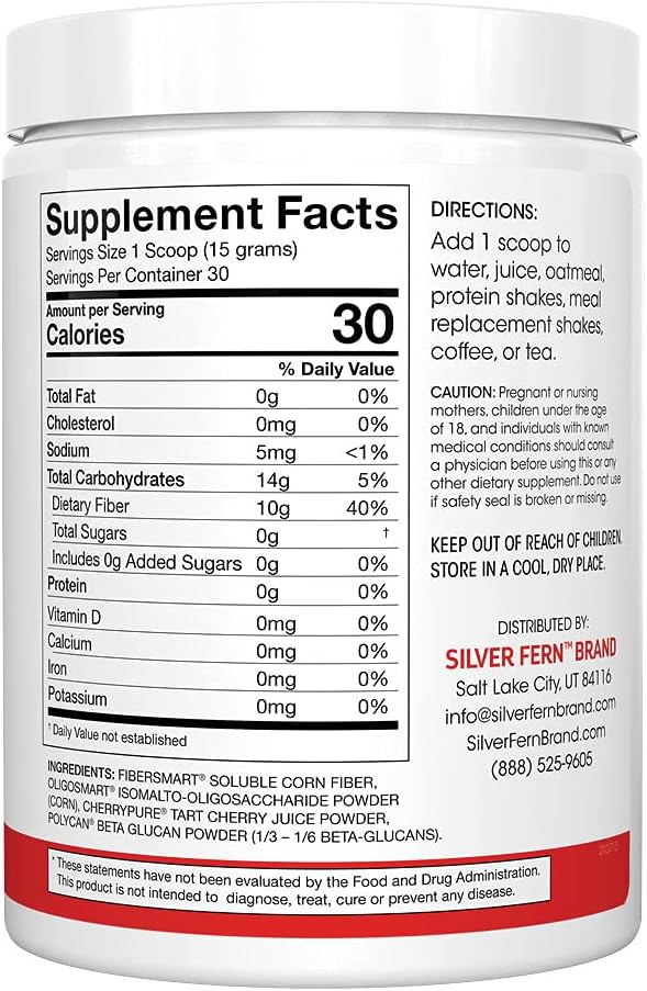 Tino Natural Gluten Free Prebiotic Fiber Supplement - with Tart Cherry Extract & Polycan Black Yeast Extract - Non-GMO, Water Soluble Fiber Powder Mix (1 Canister - 15.9 Oz)