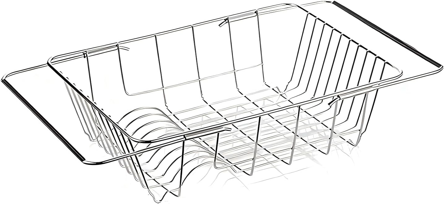 Over The Sink Dish Drainer Drying Rack - Expandable Stainless Steel in Sink Dish Drying Rack, High-Capacity, Rustproof, Easy Install, with Utensil Holder - Dish Racks for Kitchen Counter