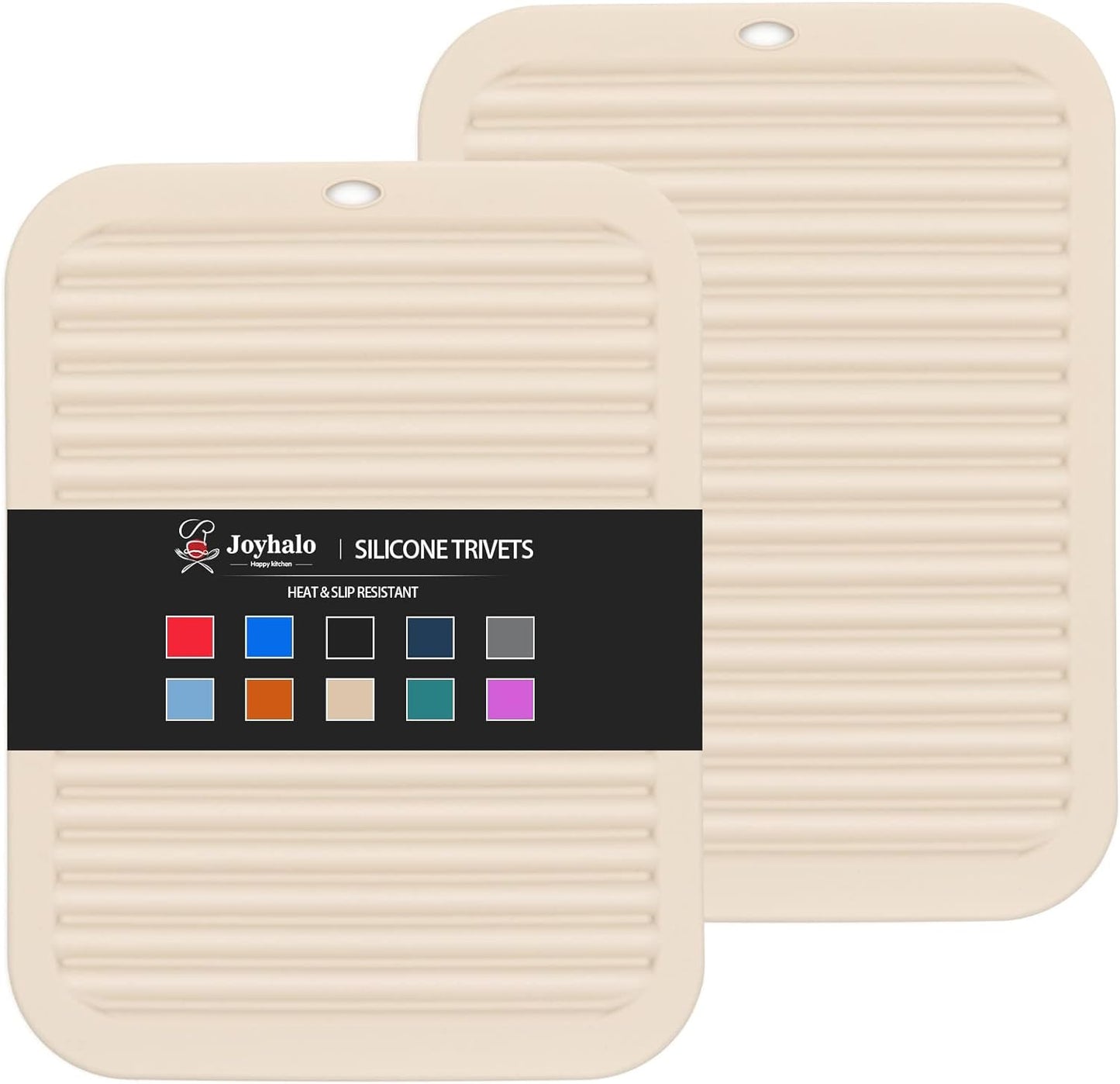 Joyhalo Trivets for Hot Dishes - Hot Pads for Kitchen, Silicone Trivets for Hot Pots and Pans, Hot Plates to Protect Table, Quartz Countertops Heat Resistance to 480°F, Set of 2, Khaki