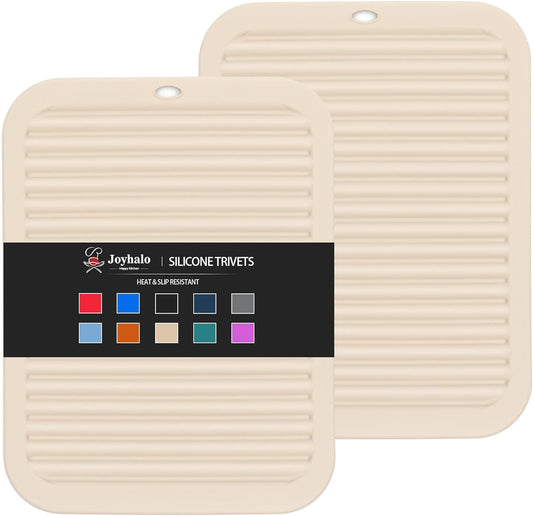Joyhalo Trivets for Hot Dishes - Hot Pads for Kitchen, Silicone Trivets for Hot Pots and Pans, Hot Plates to Protect Table, Quartz Countertops Heat Resistance to 480°F, Set of 2, Khaki