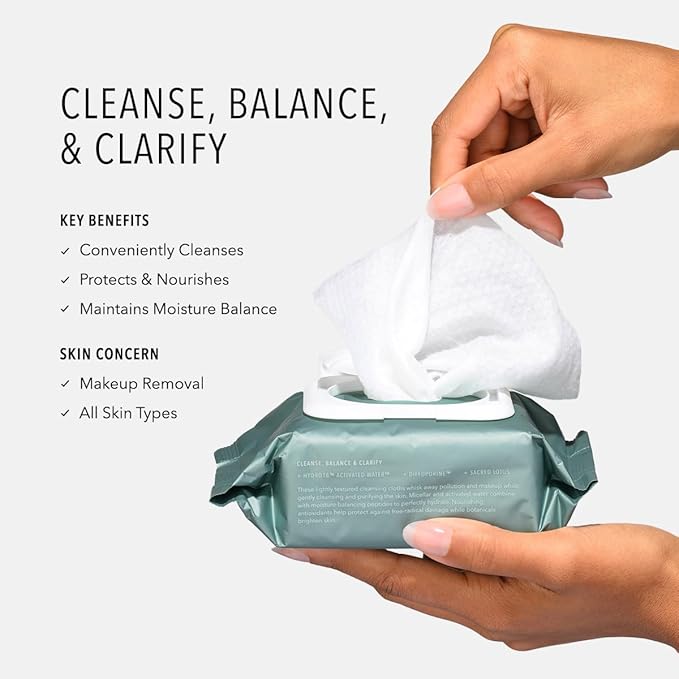 HydroPeptide HydroActive Cleanse, Micellar Facial Cloths, Gently Cleanses Skin, Hydrating and Nourishing, 30 Count