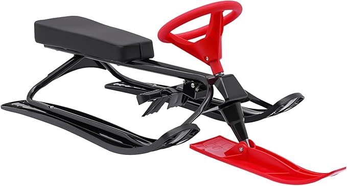 Snow Racer Sled with Steering Wheel and Brakes, Durable Steel Frame, Downhill Steerable Sled for 220 LBS Kids, Teenagers, Adults