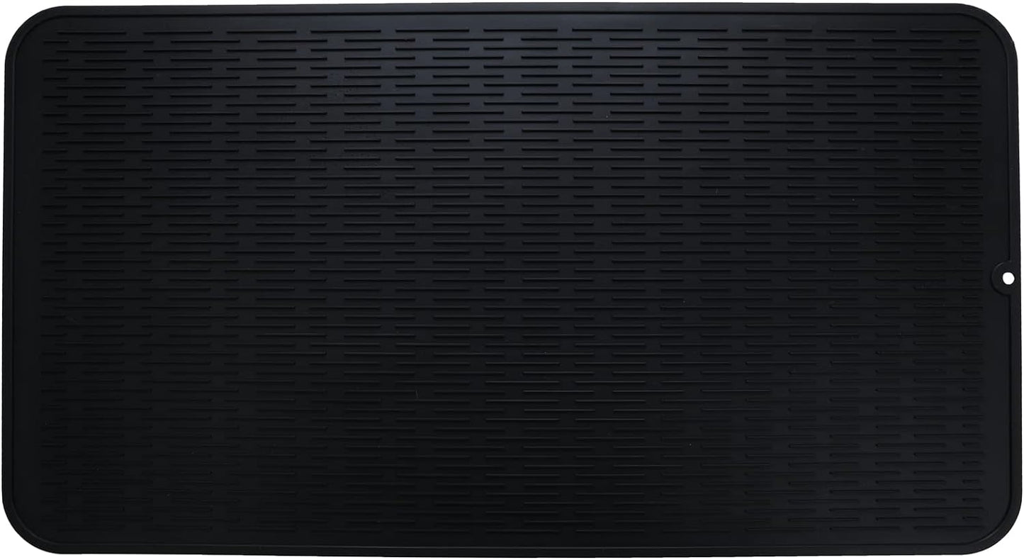 Silicone Dish Drying Mat for Multiple Usage,Easy clean,Eco-friendly,Heat-resistant Silicone Mat for Kitchen Counter or Sink,Refrigerator or Drawer Liner Black 4XL 32 inches x 18 inches