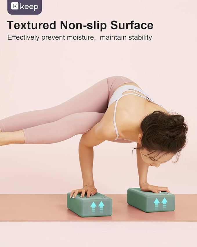 KEEP Yoga Block, High-Density EVA Foam 2 Pack Yoga Block with Non-Slip Textured Surface, Supportive, Lightweight - Ideal for Yoga, Pilates, and Stretching Exercises