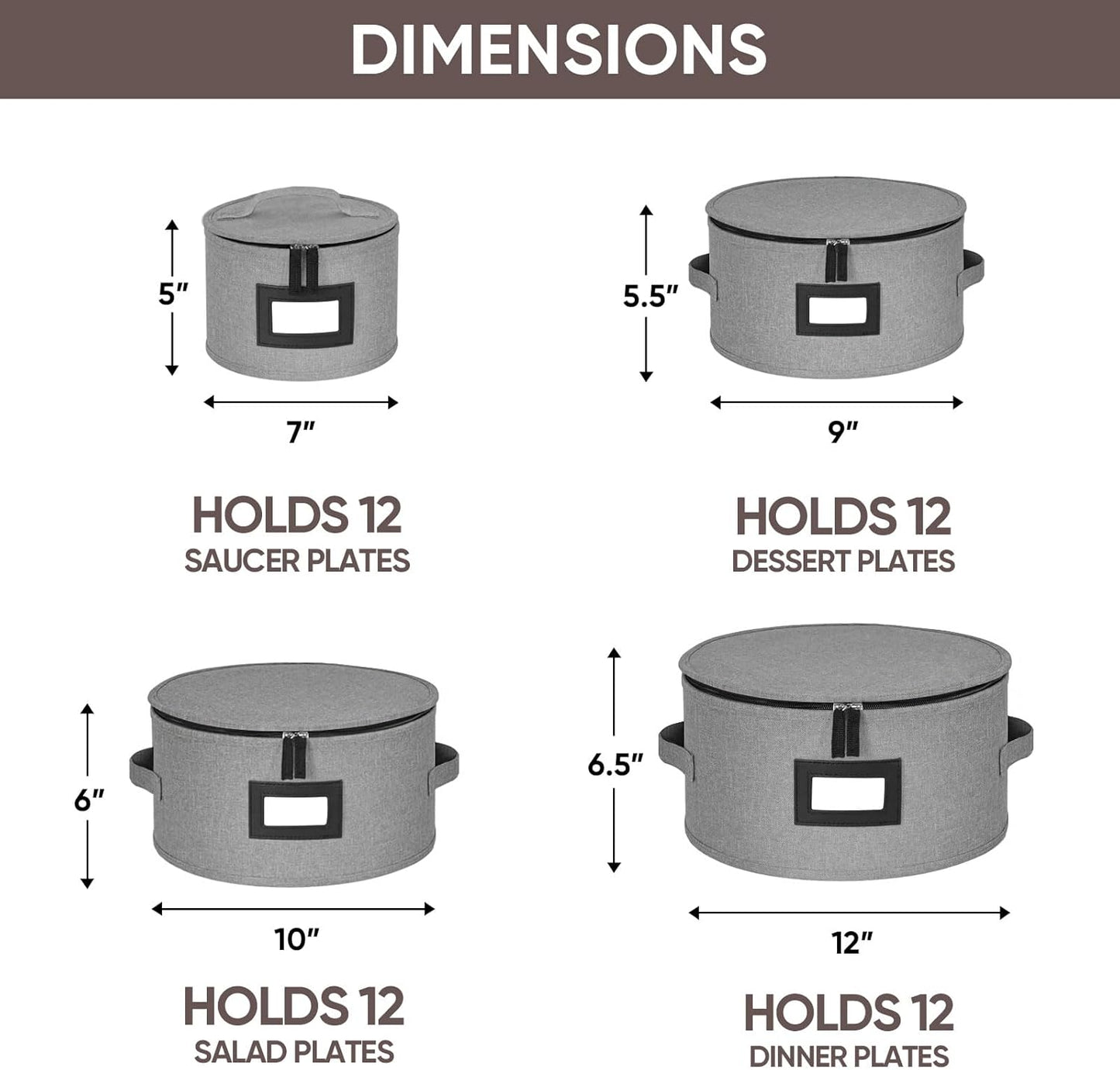 BALEINE China Storage Containers, Sturdy Quilted Wine Glass Storage, Plate Organizer with Carry Handles, Moving Boxes for Dishes, Cups, Mugs and Stemware (Plate, Hard Shell Grey)