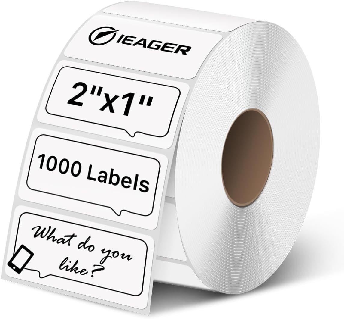 iEager 2x1 Inch Thermal Labels, White Rectangle Thermal Printer Stickers, Durable Shipping Label Printer Sticker for Barcode, Name, Address, 1000 Labels/Roll