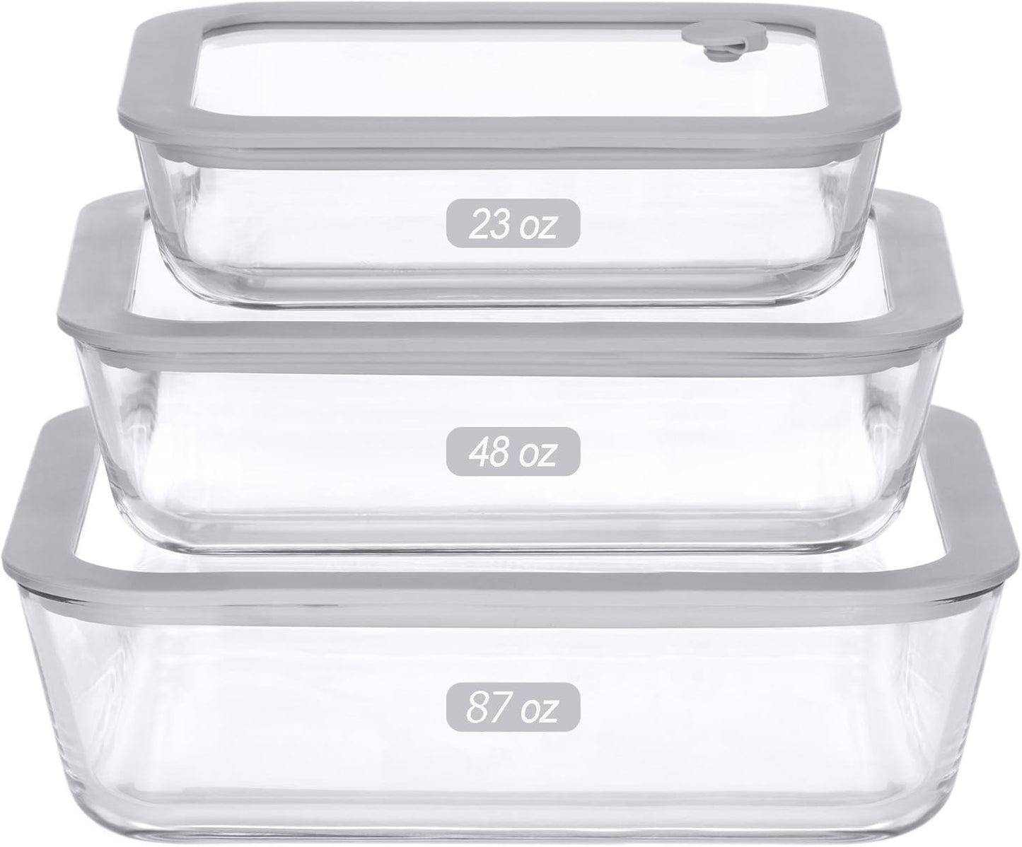 Glass Food Containers with Glass Lid, Microwave Safe Food Storage Container Set, 3 Pack of Large Size, Food Storage Containers with Lids, Meal Prep containers with Leak Proof Lid.
