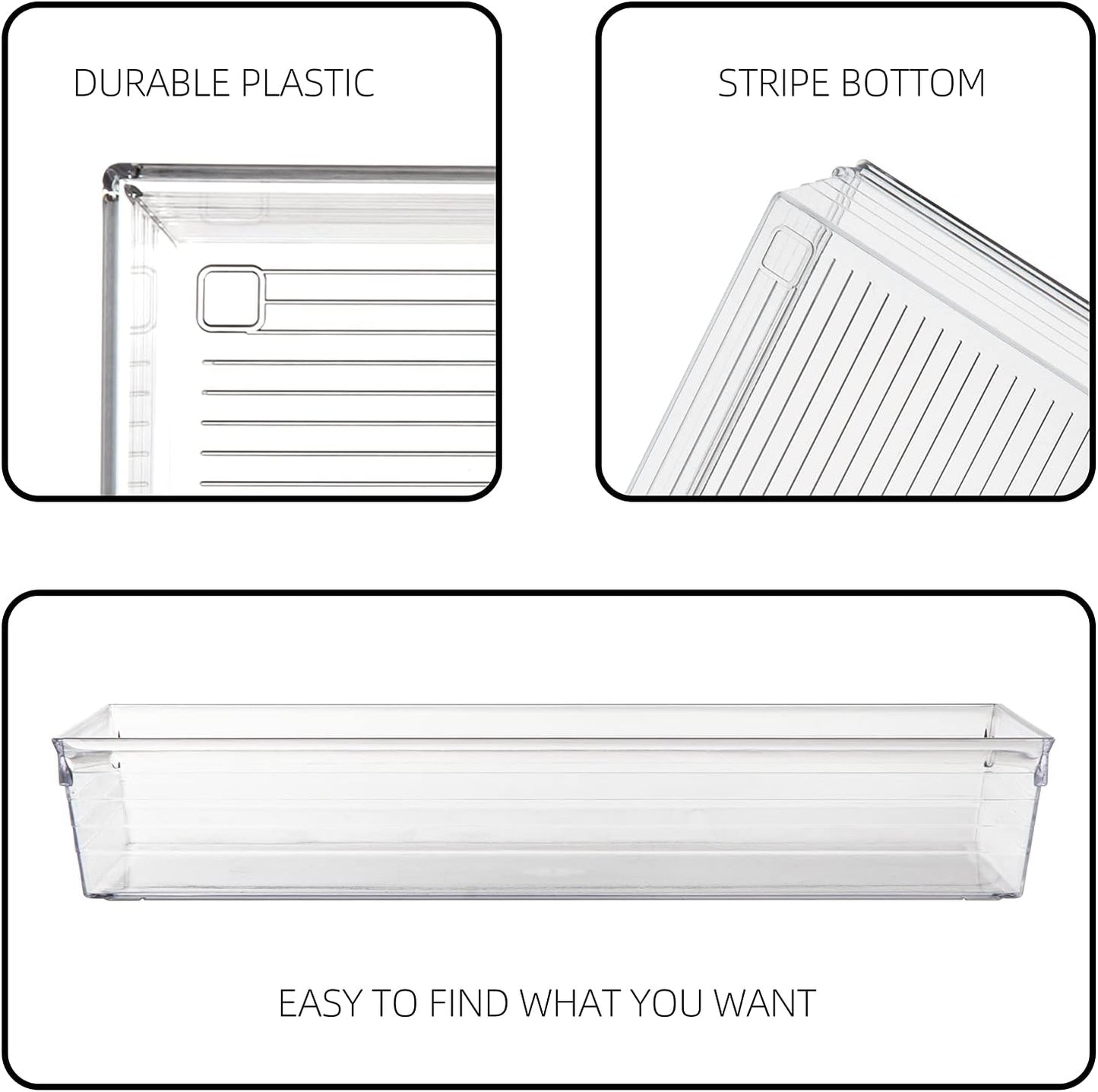 Backerysupply Clear Plastic Drawer Organizer Tray for Vanity Cabinet (9"×6"×2" Set of 4) For Office Bathroom Makeup Drawers