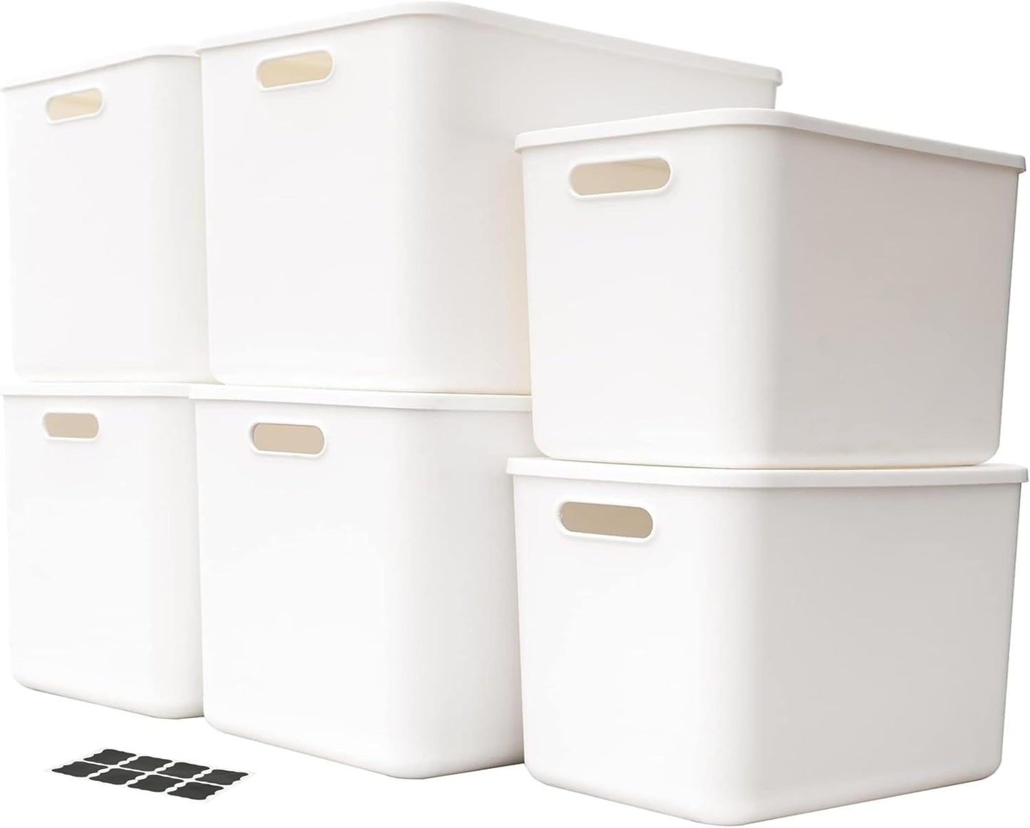 Set Of 6 Plastic Storage Bins With Lids,Versatile Kitchen Pantry Organization and Storage,for Plastic Storage Container Under Bed,Under Sink Bathroom Organizer (White, 4 Medium+2Small)