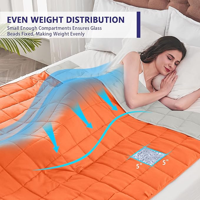 yescool Weighted Blanket for Adults (30 lbs, 88” x 104”, Orange) Cooling Heavy Blanket for Sleeping Perfect for 290-310 lbs, King Size Breathable Blanket with Premium Glass Bead