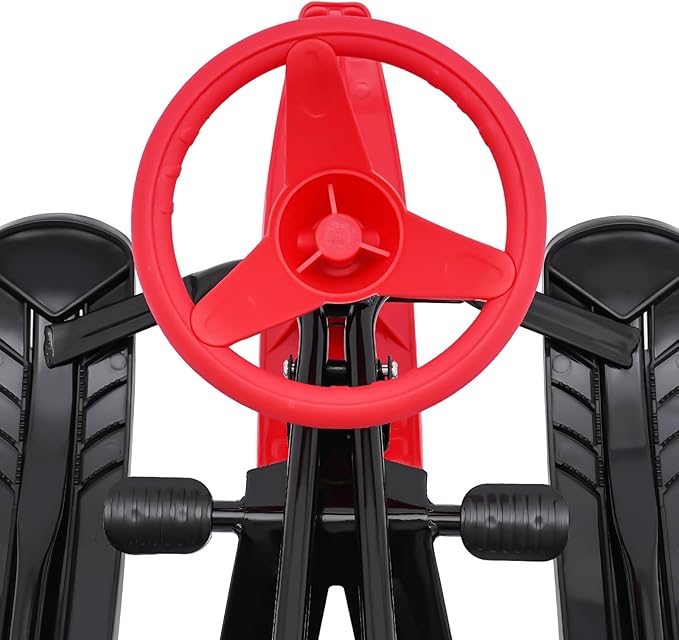 Sleds for Snow, Portable Snow Racer Winter Ski Sled Snow Sled W/Steering Wheel, Outdoor Ski Sled Slider Board for 3-15 Years Kids, Toboggan Pulling Boat Seat Sled for Ice Skating