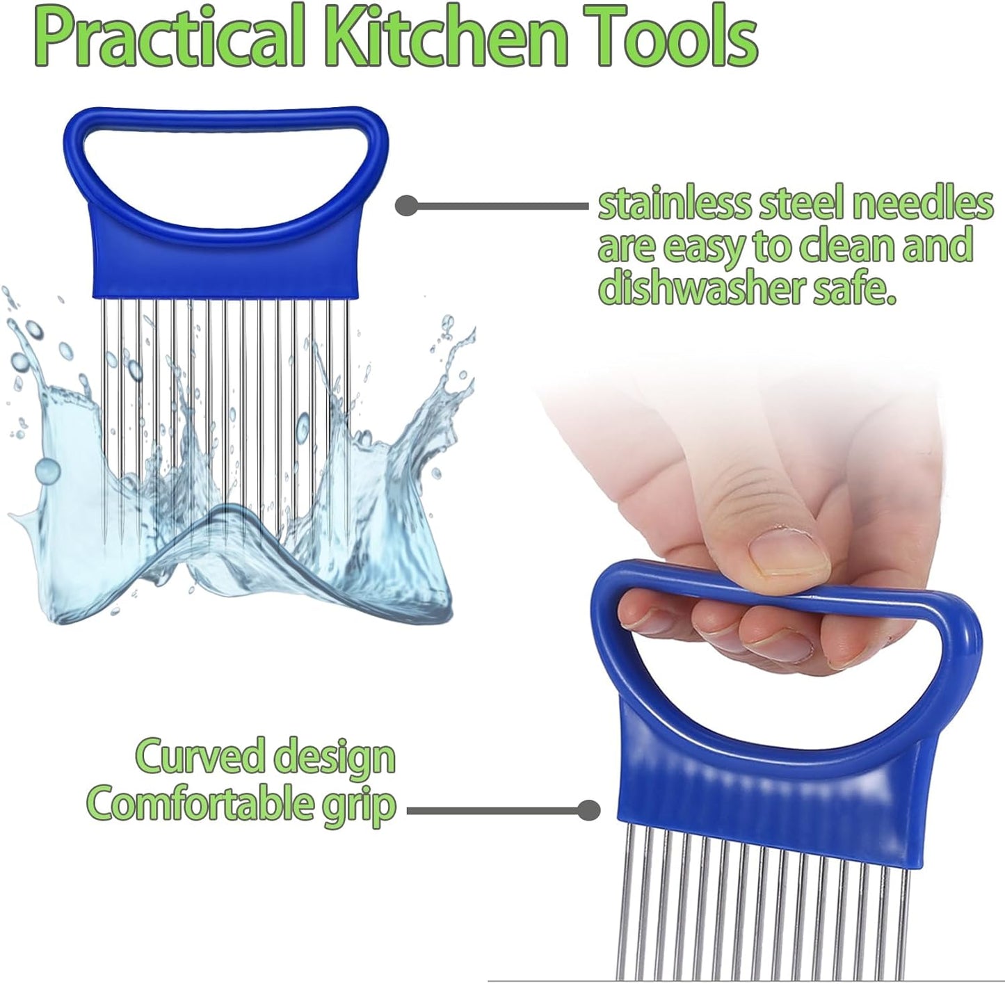 FANTEXY 3Pieces Onion Holder for Slicing, Stainless Steel Onion Cutter for Slicing, Potato Lemon Slicer Tomato Slicers Kitchen Comb for Vegetables, Fruit and Meat