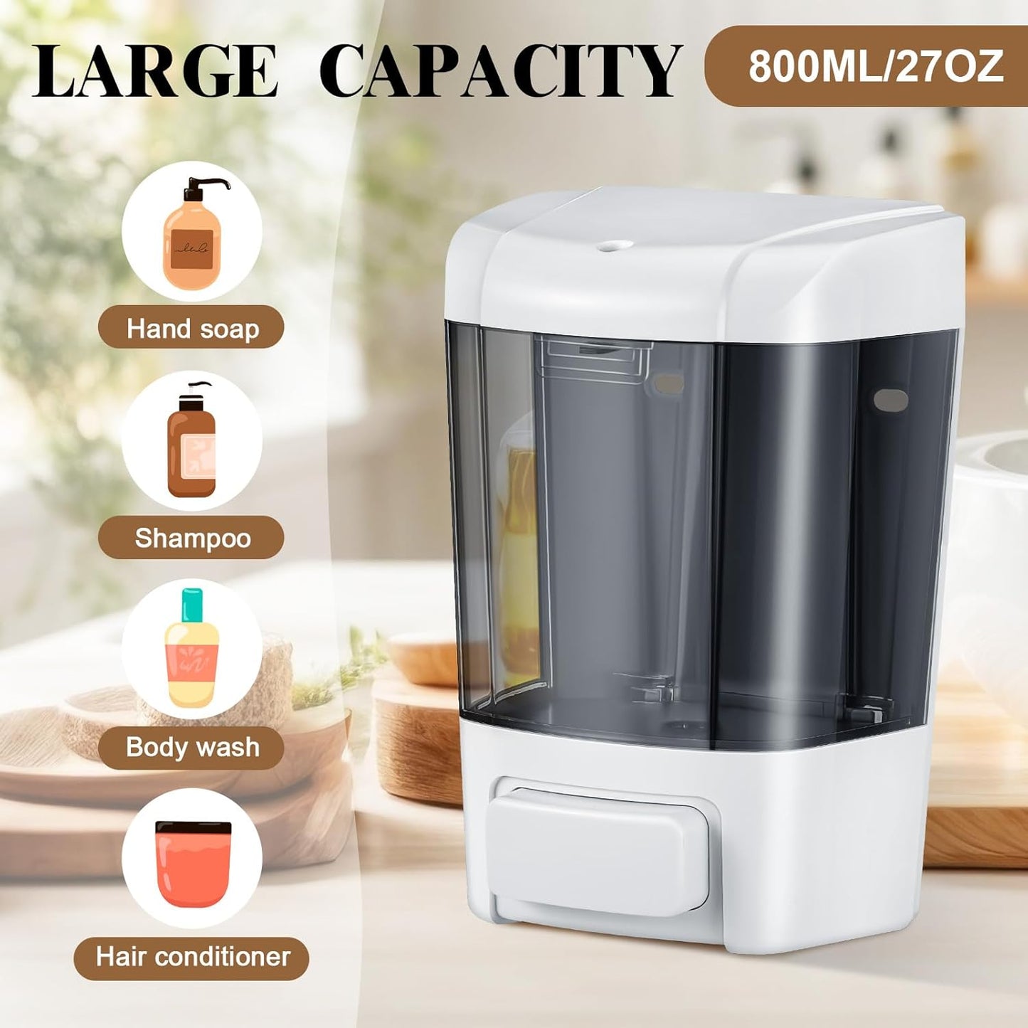 Hushee 6 Pcs Plastic Wall Mounted Soap Dispenser Commercial Manual Soap Dispenser Containers for Kitchen Shower Hotel