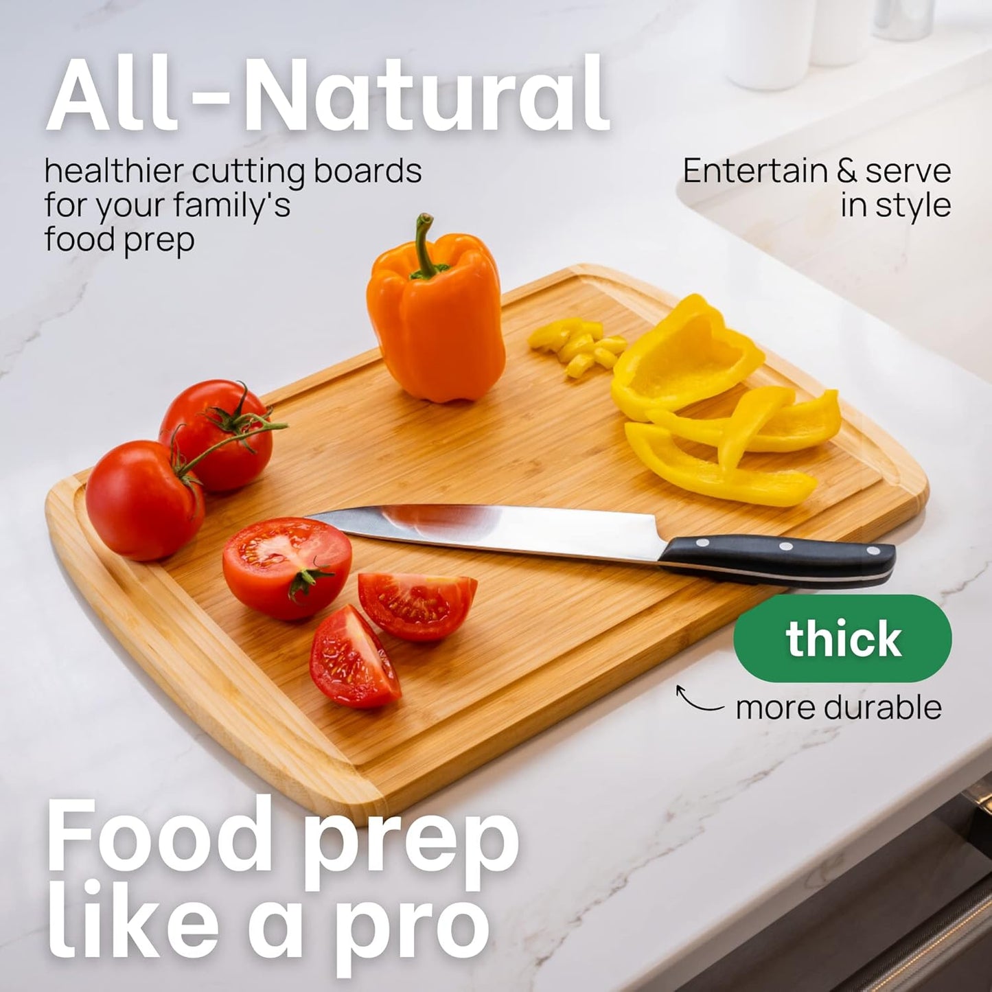 Organic Extra Large Bamboo Cutting Board –18 Inch Reversible Wooden Chopping Board with Juice Groove – Used to Chop, Slice & Serve – Intended for Home Cooks, Families & Entertainers for Meal Time Prep