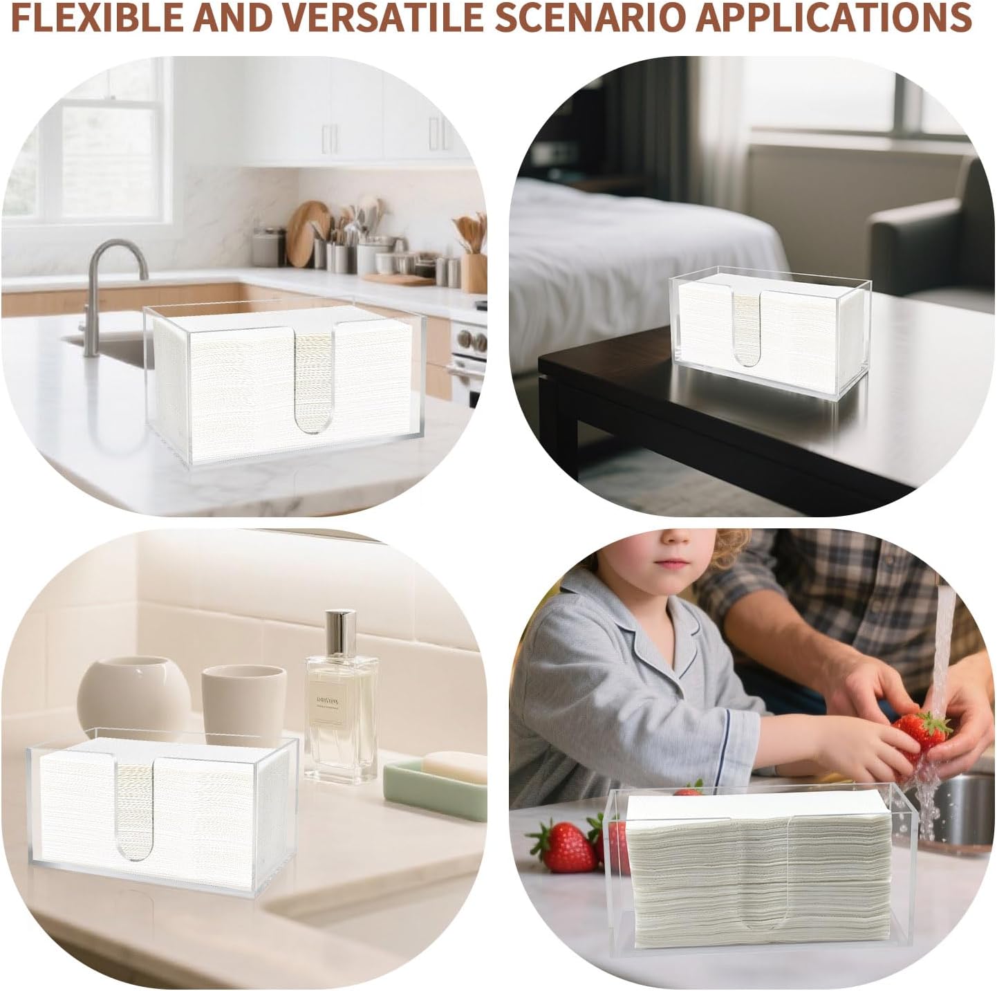 Acrylic Paper Towel Holder Countertop, 5mm Thick Clear C-Fold Z-Fold Trifold Napkin Dispenser, Bathroom & Kitchen Organizer for Multifold Towels (4)