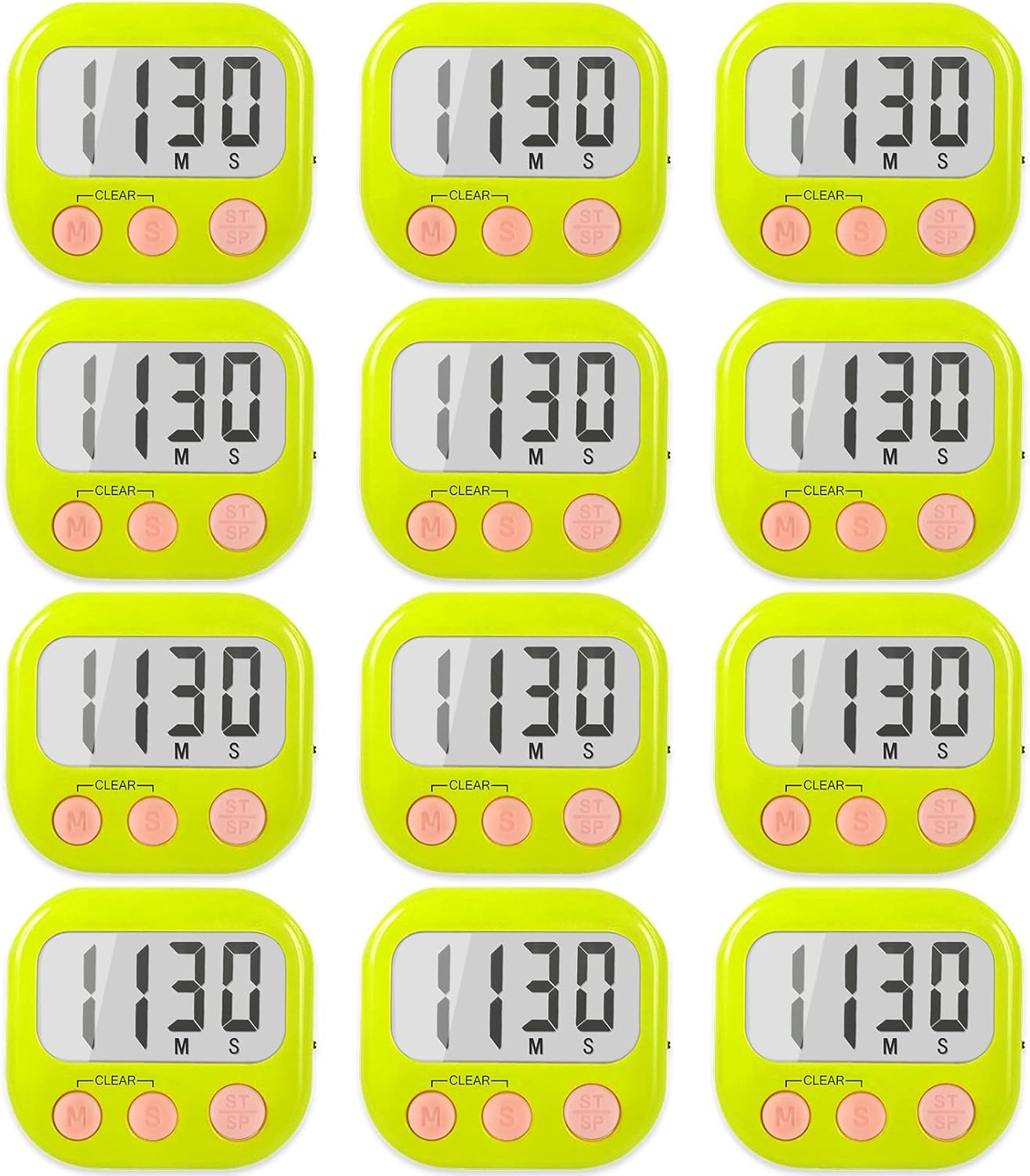 12 Pack Digital Kitchen Timers for Cooking Magnetic Timer for Cooking Loud Alarm Green